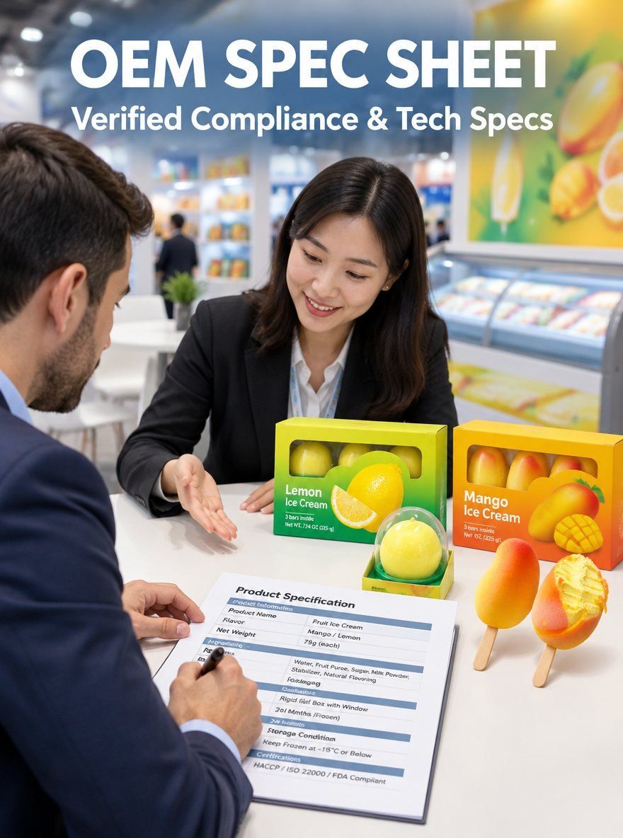 What Certifications and Technical Specifications Appear on Hicey's Ice Cream OEM Spec Sheet