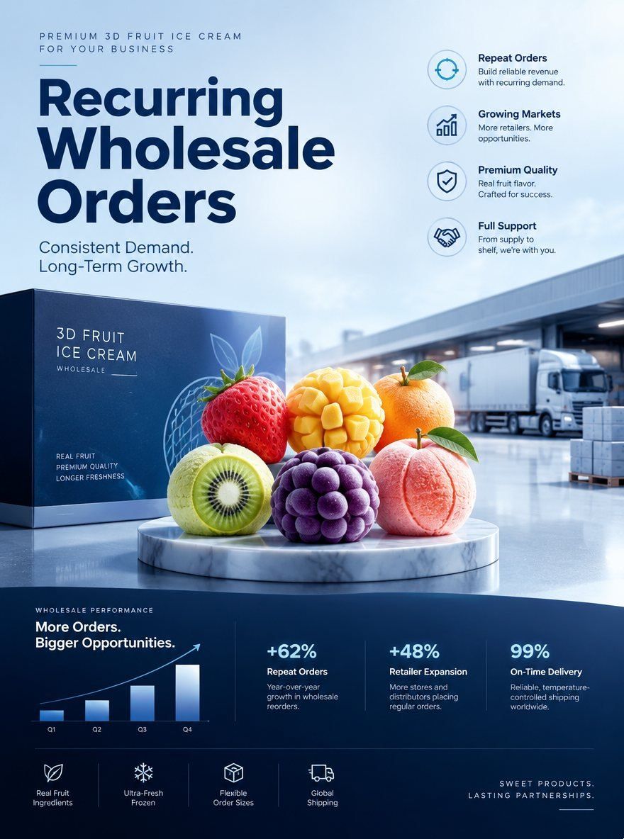 Which fruit shapes drive recurring wholesale orders for novelty ice cream