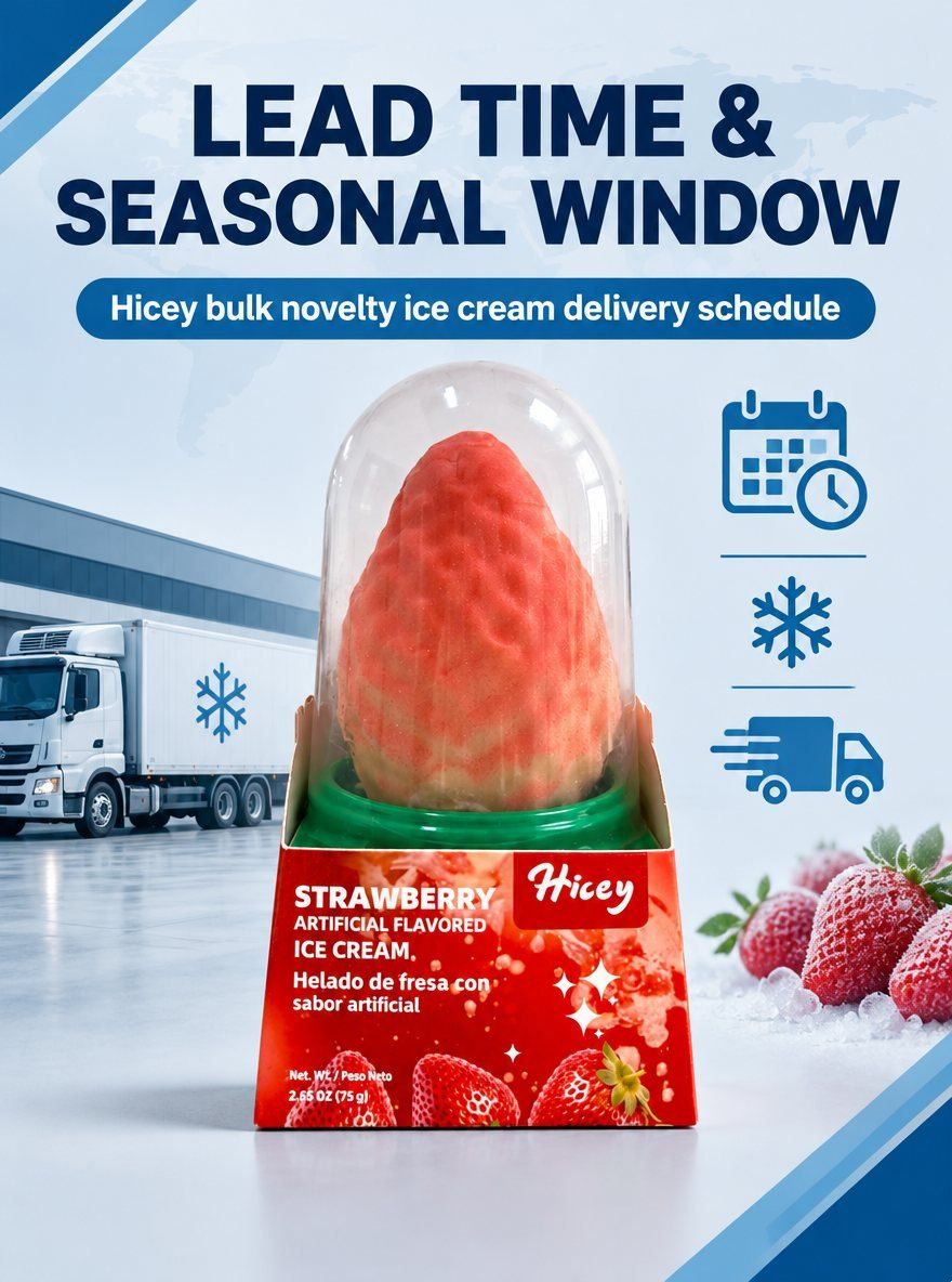 What is Hicey's lead time for bulk novelty ice cream, and can it hit a US seasonal window
