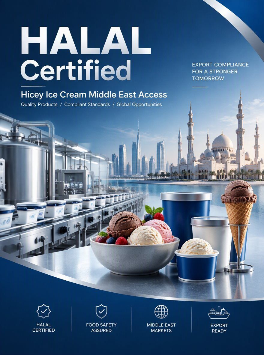 Is Hicey ice cream halal certified, and for which markets