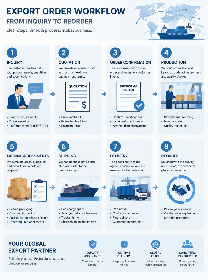 What are the eight steps in the order process