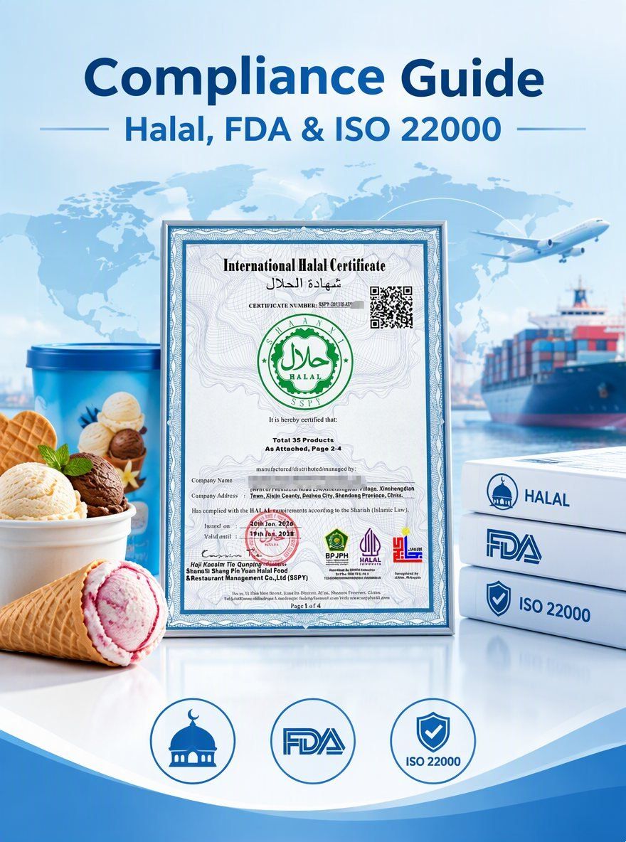 Halal Certificate, FDA Registration, ISO 22000: What Does Each Do for an Ice Cream Exporter